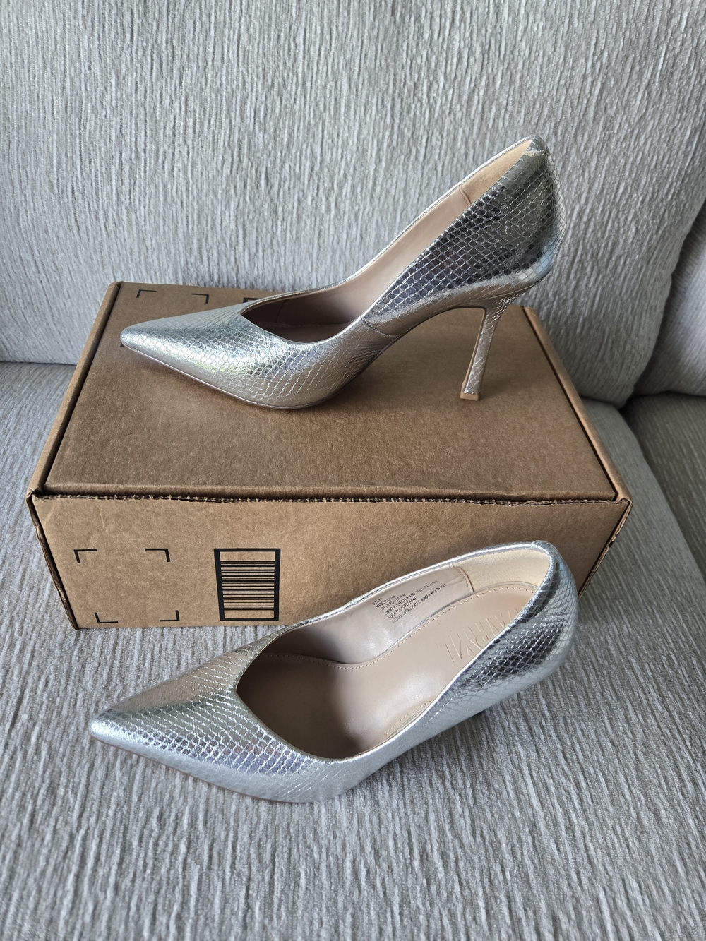 Farylrobin Silver Iridescent Pointed Toe Stiletto Pumps